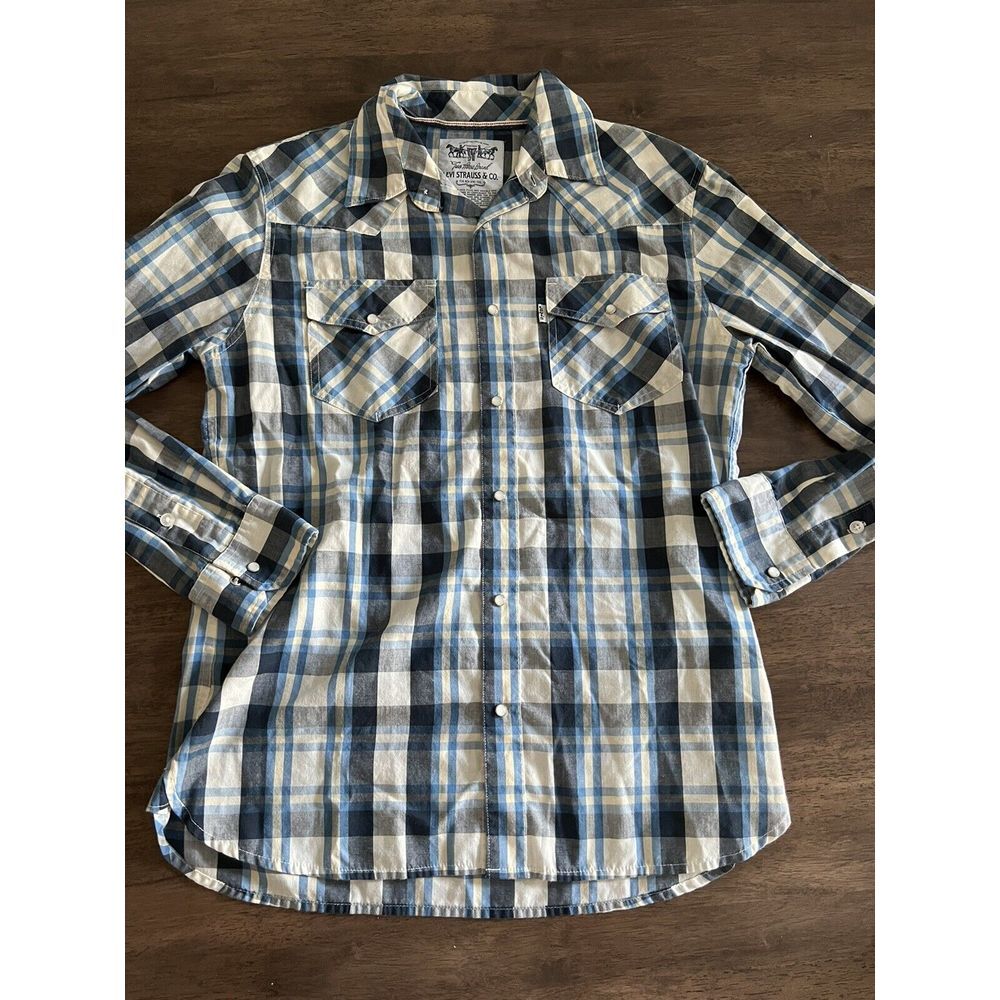 Levis Two Horse Brand Mens Plaid Shirt Small S Long Sleeve‎ Button Up Vintage